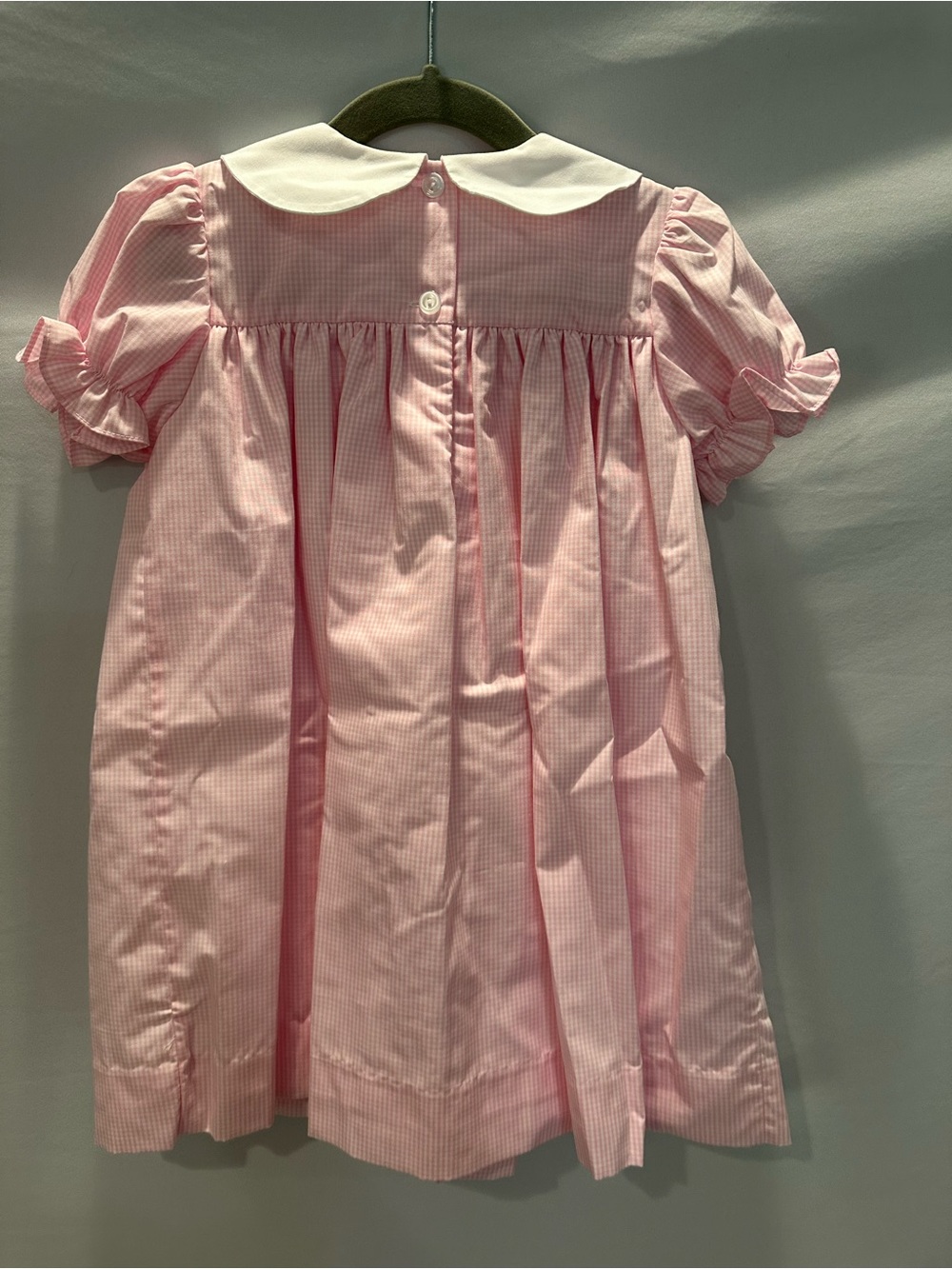 Pink Heart-Trim Cotton Kids Dress with Matching Bow. - Picture 3 of 4